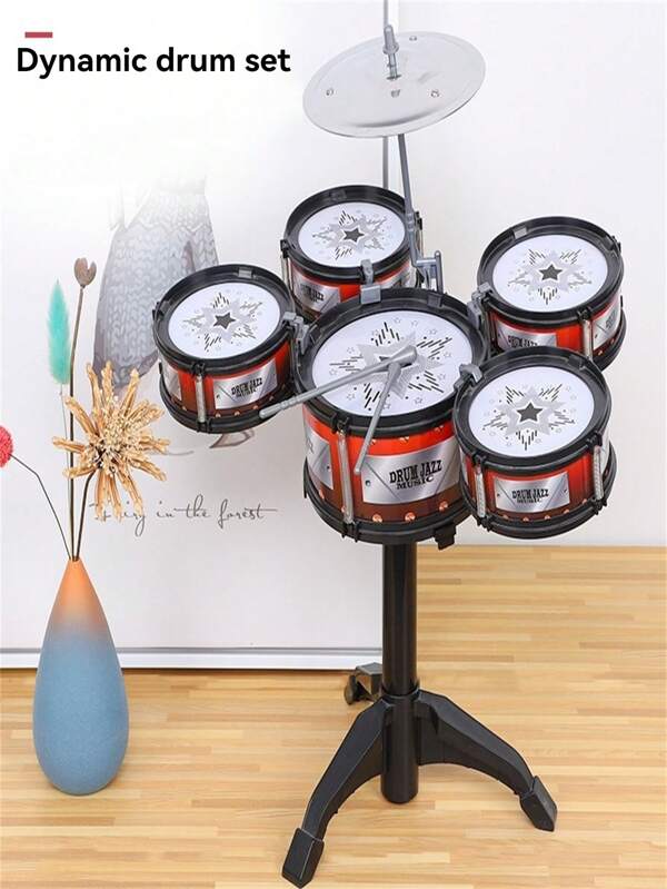 Kit de batterie jazz pour enfants - Batterie 3/5 pièces, instrument de percussion musical réglable pour débutants, jouet éducatif pour garçons et filles, rentrée scolaire, remise de diplôme, cadeau de fête