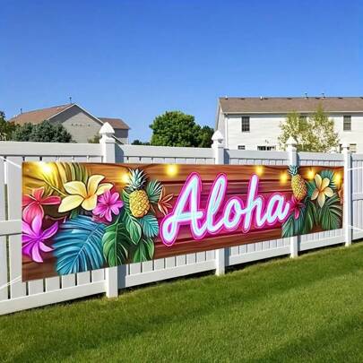 1pc-Colorful Aloha Beach Banner With A Tropical Hawaiian Theme For Summer - The Perfect Gift Flag For Indoor And Outdoor Party Decorations | Family Gatherings & Vibrant Outdoor Signage For Lively Background Hangings.