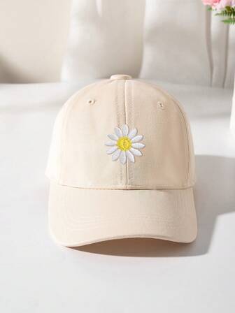 1 件 3-12 岁儿童棒球帽，时尚男女通用防紫外线遮阳棒球帽，带花卉刺绣，适合室内和室外使用