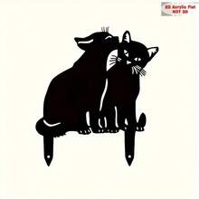 2D Flat 2D Acrylic Double Cats Garden Sign - Charming Black Silhouette Of Two Cats Kissing With Pillar Mounting For Outdoor Lawn Decor, No Power Required, Suitable For 11 Holidays, Holiday Garden Decor, Decorative Art Style Pillar Mounting Sign, Cat Decor