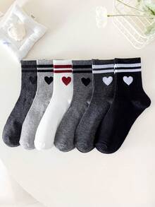 6 双开学/情人节休闲、运动、街头、学院风、年轻休闲吸湿排汗柔软面料袜子，适合春/夏/秋/冬日常使用 - 白色 - 查看 10