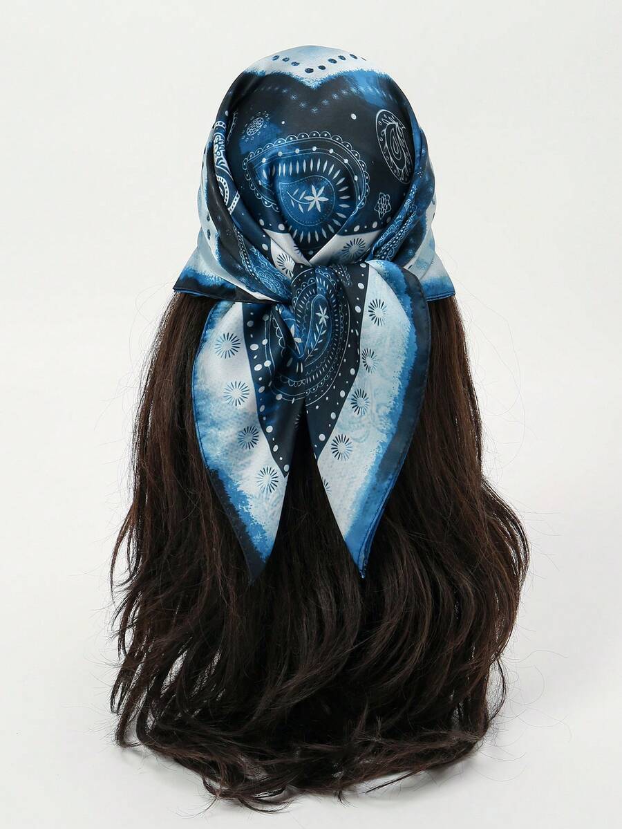 1条简约印花70厘米方巾，新款春季女士头巾，多功能腰带，包包装饰，发带，时尚连衣裙围巾 - 彩色 - 查看 1