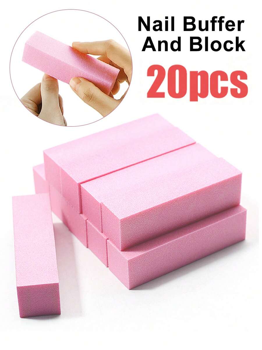 1pc/3pcs/10pcs/20pcs Nail Buffing Blocks, Medium/Fine Grit 100/180, Suitable For Acrylic Nails, Gel Nail Polish, 3-In-1 Professional Pedicure Manicure Polishing Set, Nail Art Supplies, Nail Tools, Back To School Season, Manicure, Nail Tools (Suitable For Nail Stickers) - Pink - View 1