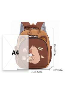 Cute Capybara Pattern Backpack - Fashionable Backpack With Adjustable Shoulder Straps, Brown Cartoon Design, Ideal For Casual Outings, Playful Design | Spacious Compartments - Brown - View 7