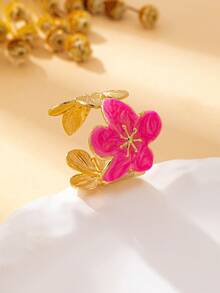 1pc Women's Fashion Elegant Enamel Floral Ring, Suitable For Parties, Gatherings, Evenings, Outings - Available In Magenta/White/Purple - Ring - View 3