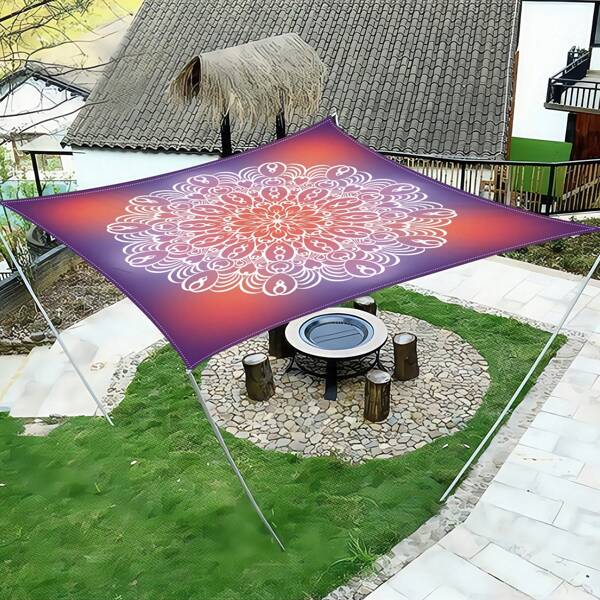 1pc Gradient Floral Pattern Digital Printing On Polyester Fiber Material Outdoor Multi-Purpose Sunshade Suitable For Camping, Picnic, Beach Use