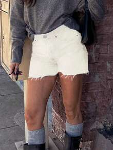 女式夏季休闲白色毛边牛仔短裤