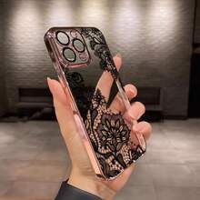 Phone Case - High-Quality Silicone Clear Soft Case Cover With Lace Pattern For Iphone 15 Pro Max, Iphone 14 Pro Max, Iphone 16 Pro Max, Iphone 16 Plus - Compatible With Iphone 13 Pro Max, 14 Pro, 15 Plus, 16 Pro,11, 12, XS/X ,XSMAX Electroplated Silicone Phone Case, High-End Fashion - 黑色 - 查看 5