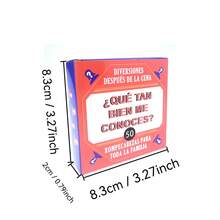 Juego de preguntas "¿Cuánto me conoces?" de diversión después de la cena para familiares y amigos - Mejora las emociones, promueve la armonía y anima el ambiente. Tamaño 8,3 cm x 8,3 cm x 2 cm. Juego de cartas para regalo de Halloween, Navidad, fiestas, Pascua, cumpleaños, juegos al aire libre, juegos para adultos, fiestas, regalos, artículos para fiestas de Pascua - Español - Ver 7