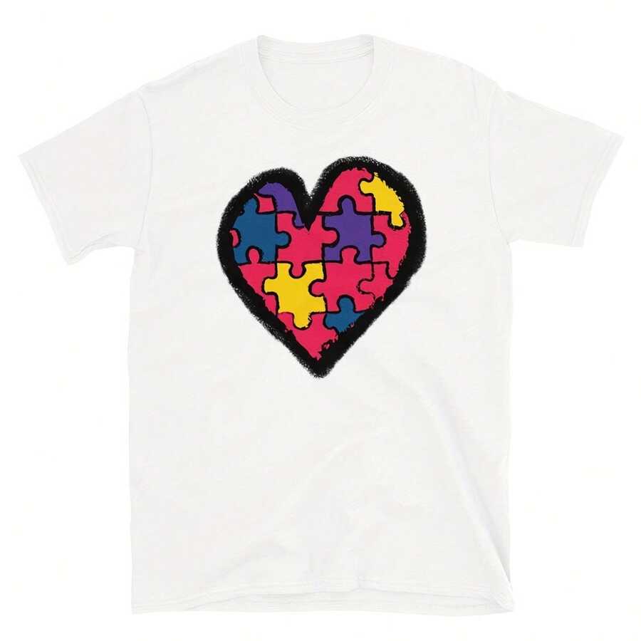 Camisa De Amor Del O, Apoyo Autista único ASD O Concienciamiento Asperger Regalo Del Corazón, O Camia1561g High-Quality Pure Cotton T-Shirt With Minimalist Art Pattern Print, Soft And Breathable Fabric, Comfortable And Loose, Suitable For All Day Wear, Graduation Ceony, S-Care Inder, High-End High-Quality Fabric, I Choice For Gift Giving - White - View 1