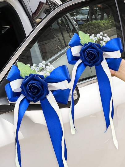 Babysbreath Rose Rearview Mirror Flower Present Ribbon Light House Decorations Wedding Aisle Chair Decorations Set For Weddings For Floral Decor Chair Bench