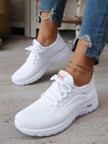 Zapatillas deportivas de moda para mujer, nuevas y cómodas, blancas, transpirables y con cordones para hacer ejercicio y correr