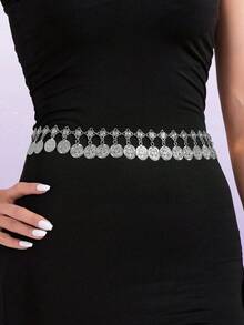 1pc Boho Style Metallic Silver Sexy Waist Chain - Silver - View 2
