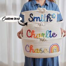 Personalized Handmade Woven Storage Basket DIY Name Gift Basket For Cosmetics, Toys, Home Decor, Multipurpose Large Capacity Desktop Organizer Bin For Living Room, Bathroom