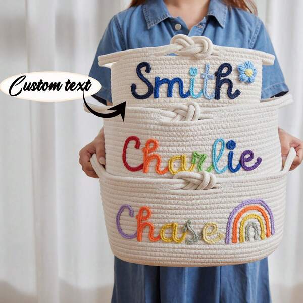 Personalisierter handgefertigter gewobener Aufbewahrungskorb, DIY-Namensgeschenkkorb für Kosmetika, Spielsachen, Wohndekoration, Mehrzweck-Aufbewahrungsbehälter mit großer Kapazität für den Schreibtisch im Wohnzimmer, Badezimmer
