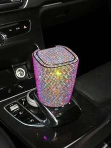 1pc Rhinestone Decorated Car Ashtray With LED Light, Multifunctional Creative Car Ashtray Unisex/Luxury Crystal Car Ashtray With Lid, Portable No Drilling Car Ashtray/Suitable For Holiday Gifts - Multicolor - View 12