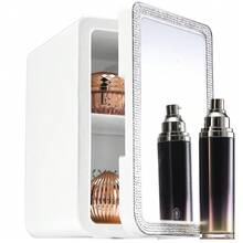 THREEKEY Dimmable LED Light Mirror Mini Fridge - 4/6L Portable Fridge For Bedroom, Car, Office & Dorm - Cooler & Warmer For Cosmetics, Skincare, And Food - White - US A Type Plug(110-127V) - View 2