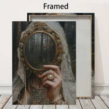 1pc,Mirror Reverie Medieval Woman Wall Art,Victorian Era Vibrant And Stylish Bachelorette Party Decor Room,Western University College Style Aesthetic,Vintage Poster Printing, Minimalism Canvas Painting, Suitable For Home Decoration, Bar,Cafe, Patio,Birthday Gift,Living Room, Bedroom, Living Room, Home Office, Bathroom Decoration, Wall Decoration20*28 Inch, Unframed Gifts Graduation