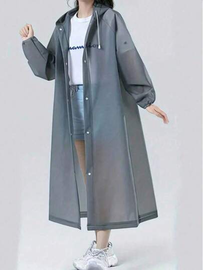 1 peça Capa de chuva com capuz portátil reutilizável, poncho de EVA unissex equipado com chapéu, leve, à prova d'água, roupa feminina para atividades ao ar livre, escola, escritório, casa, viagem, material de volta às aulas