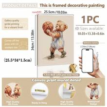 1 Tranh Gấu Thể Thao Ngộ Ngộ Trang Trí Tường Phòng Trẻ Em - 6 Mẫu Thiết Kế Đáng Yêu, Có/Không Khung | Tranh vẽ tay trên vải canvas hình động vật, phù hợp với trang trí phòng trẻ em tông màu trung tính, khung gỗ, dễ treo, trang trí phòng trẻ em chủ đề bóng chày, bóng đá, golf, thiết kế tông màu retro nhẹ nhàng, lựa chọn quà tặng tốt nhất - Nhiều màu - Xem 43