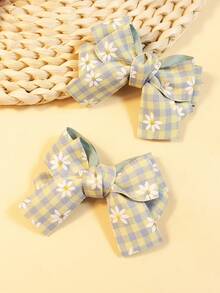2 件/4 件女孩拼色格子碎花蝴蝶结发夹，可爱甜美优雅百搭刘海夹，适合派对和日常，春夏季 - 彩色 - 查看 12