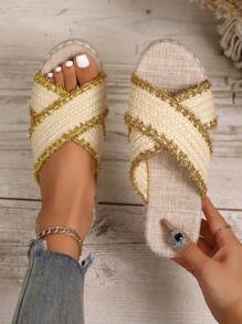 New Fashion Thick Sole Wedge Sandals, Comfortable Casual Black Ladies Slide Slippers