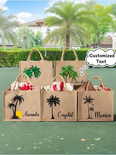 Túi xách tay họa tiết cây dừa cá nhân hóa (dành cho nữ), túi tote di động - Món quà tuyệt vời cho gia đình và bạn bè khi đi du lịch hàng ngày.