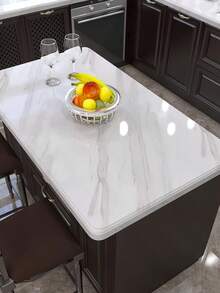 White Marble Pattern, PVC Material, Oil-Proof, Heat-Proof, Waterproof Stove Protector Stove Cover, Fits For Cabinets, Stove And Countertops, Easy To Install - White - View 3