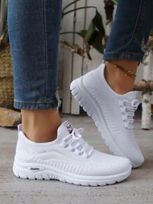 Zapatillas deportivas de moda para mujer, nuevas y cómodas, blancas, transpirables y con cordones para hacer ejercicio y correr