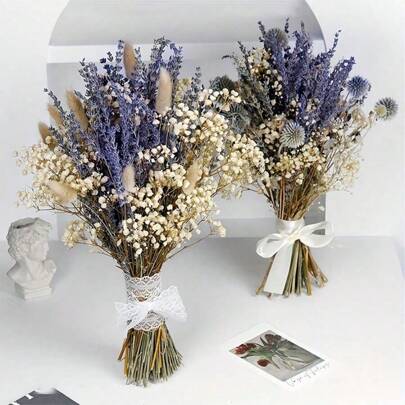 Rustic Lavender, Baby's Breath And Bunny Tail Dried Flower Bouquet - Natural Mixed Floral Arrangement For Home Decor, Spring And Mother's Day Gifts, Aesthetic Room Decoration, Materials,Fall Decor,Autumn