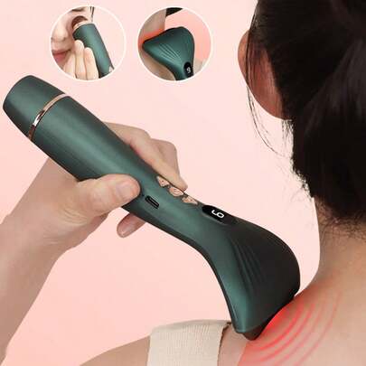 FollowBreak 二合一可充电电动按摩器，9档振动和加热双头按摩器，便携式眼部按摩工具，适合家庭和旅行使用的个人手持按摩器