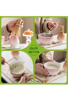 Summer Cherry Blossom Pink Matcha Tea Set, Includes Bamboo Tea Brush + Imitation Song Dynasty Tea Utensil, 8pcs Gift Box Set, Essential For Tea Lovers, Tea Ceremony Tools, Japanese Tea Ware Back To School