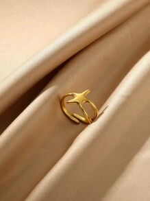 1pc Fashionable Oil Pressure Style Gold-Plated Stainless Steel Starfish & Seashell Design Adjustable Ring, Suitable For Daily Wear And Beach Jewelry Gifts For Women