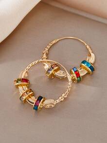 1 par de pendientes de aro retro metálicos con cuentas multicolores para mujer, moda bohemia, joyería creativa personalizada de lujo, regalos de aniversario - Pendientes - Ver 4