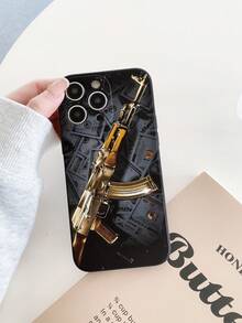 Money 1pc AK Dollar Sign Pattern Black Straight Edge Anti-Fall Anti-Slip Protective Phone Case Compatible With Apple///Compatible With Redmi/Compatible With VIVO/Compatible With OPPO - Black - View 2