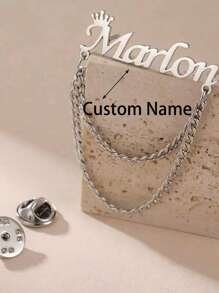 1pc Customized Elegant Crown Name Brooch Pin, Personalized Minimalist Stainless Steel Chain Lapel Pin Brooch For Men As Gifts For Boyfriend, Husband, Son, Father And Unisex Fashionable Jewelry