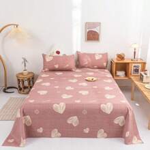 1pc Bedsheet, Soft & Comfortable Mattress Protector, Valentine's Day Gift Bedsheet, Kids Cartoon Love Geometric Bedsheet, Heart Pattern Bedding Set, Home Decor, For Double, King, Queen Size Beds, Mother's Day Gift, Machine Washable
