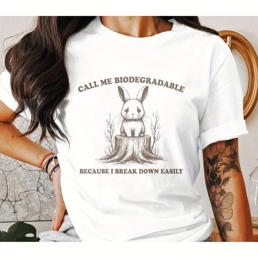Camiseta de algodón puro de alta calidad con estampado de arte minimalista, tela suave y transpirable, cómoda y holgada, adecuada para llevar todo el día, ceremonia de graduación, cuidado de la piel, tela de alta gama, opción ideal para regalar - Blanco - Ver 1