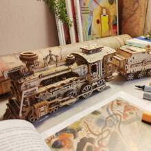 LKAPOPO 384pcs 3D Wooden Train Puzzle, DIY Handmade Assembling Model Toys, Gift