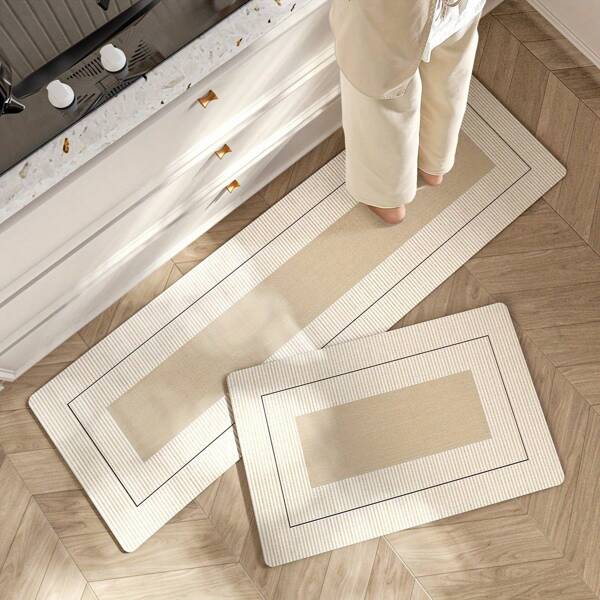 Tapis de sol de cuisine en diatomées, motif géométrique, style nordique simple, tapis de sol antidérapant, anti-chute, imperméable, facile à nettoyer, convient pour les portes de cuisine et de salle de bain, beige (L/M), décoration de chambre, accessoires de salle de bain, rentrée des classes