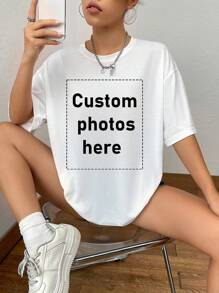 Custom Sports Personalized Gifts, Custom Women's Graphic T-Shirts, Add Photos (Selfies/Landscapes/Family Photos/Friends/Couple Photos/Patterns/Pets, Etc.), Design Your Own Personalized Printed T-Shirts As Gifts For Girlfriends, Couple Dating Shirts, Etc. Can Be Customized For Mother's Day, Birthdays, Holidays, Etc. Comfortable And Casual, Easy To Match, Women's T-Shirts, Custom Graphic Tops, Tops, Custom Sports Tops, Custom Tops