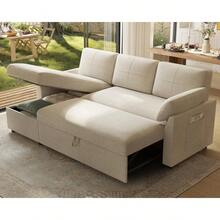2 In 1 Sleeper Sofa Bed With Pull Out Couch And Storage Chaise, Comfy Living Room Sofa, Functional Sectional Couch Design – Beige Chenille Couch For Living Room, 84in X 59in X 39in - 米色 - 查看 1