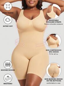 1 pieza Mono de compresión sin costuras de talla grande para mujer, body moldeador negro para el busto