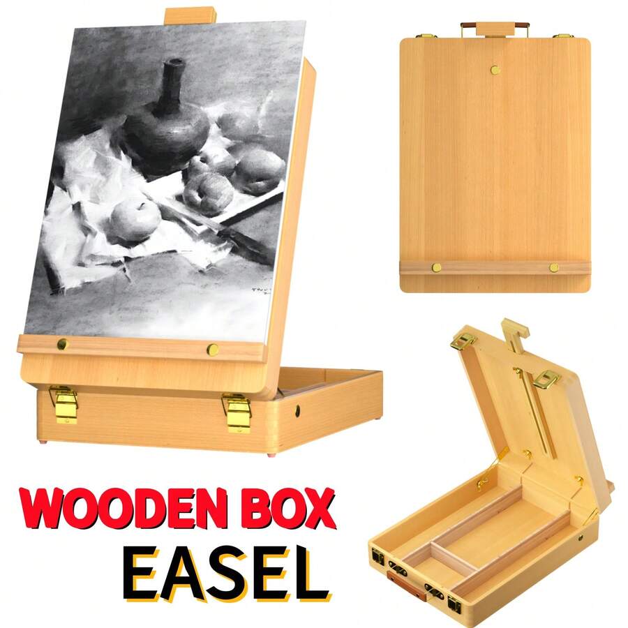 AutoFu Wooden Table Box Easel Adjustable Folding Sketch Box Easels Painting Drawing DIY, Art Tool Storage Box, Portable Easy To Carry - Wood Art Box - View 1