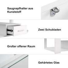 Sweiko Coffee Table, Chest Of Drawers, Living Room Furniture, With Drawer And Shelf, With Two Drawers, Large Open Space, Glass Table Top, 100 X 50 X 40 Cm