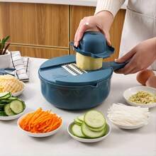 1pc 12-In-1 Multifunctional Vegetable Chopper - Manual Slicer, Dicer, Grater For Potatoes, Carrots, Radishes - Easy Clean Kitchen Tool, Suitable For Home & Restaurant Use, Made Of PP Material