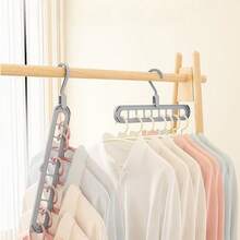 2pcs 9-Hole Folding Clothes Hangers, Multi-Functional Non-Slip Plastic Portable & Wall-Mountable Closet Organizer, Rotatable, For Wardrobe, Bedroom, Dorm, Simplified Storage All Seasons