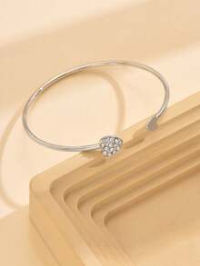 1pc Minimalist Rhinestone Heart Shaped Open Bangle Bracelet (No Gift Box)