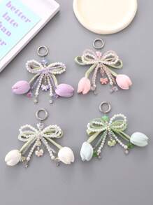 Series Tulips Faux Pearls Bows Bags Pendants Fresh And Simple Flowers Mobile Phone Accessories For Women