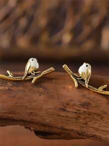 1 paire de boucles d'oreilles design branche et oiseau créatif, boucles d'oreilles mode style vintage et minimaliste pour femmes, cadeau parfait pour une fête